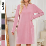 TK2025 Autumn And Winter New Loose V-Neck Pocket Leisure Long-Sleeved Home Dress HZ0108