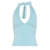 Spring/Summer 2025 New Hanging Neck With Sexy Low Chest Dew Back Slim Sleeveless Vest Blouse HZ0107