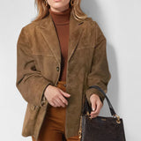 2025 Autumn And Winter Women's Brown Loose Pocket Long-Sleeved Blazer Women's Suit Casual HZ0108