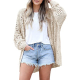 Solid-Colored Hollow V-Neck Spring And Autumn Women's Knitted Cardigan Fashion Deer Plush Loose Coat HZ0108