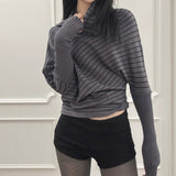 Standing Gentle Wind Collar Loose Collar Collar Thin Skinny Sweater Hot Girl Sexy Shoulder Strap Short Top HZ0107