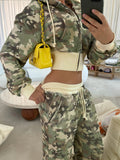 Street Casual Waist Camouflage Fashion Set Features Hoodie + Lumbar Straight Trousers HZ0108