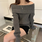 One-Word Shoulder-To-Shoulder Knitted Women's Clothing Autumn And Winter 2025 New High-End Feeling Wearing A Sweater Women's Bottom HZ0108