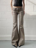 Design-Sensitive Pocket Slim Thin Flare Jeans Babes Street Fashion Retro Low-Rise Casual Pants HZ0108
