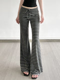 Vintage Leisure 2025 New High-Rise Thin And Tight Waist Twitching Lanky Striped Pants Fashion Wide Leggings HZ0108