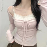 Pure-Want Sweet And Spicy Sexy Bow Tie With Two Long-Sleeved T-Shirts In Autumn Slimming Bottom Shirt Top HZ0107