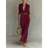 2025 Autumn And Winter Velvet Velvet Long Dress Fashion Temperament Shirt Skirt With Belt HZ0107