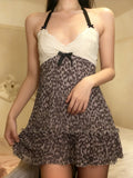 V Collar Sexy Hottie Wind Hanging Neck Blouse Sweet Leopard Lace Splicing Pure Desire A Swing Sling Vest Woman HZ0108