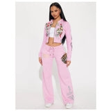 Trendy New Winter Leopard Hooded Cardigan Blouse Loose Casual Hip-Hop Broad Leg Trousers Set HZ0108