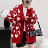 2025 Autumn And Winter Women's Loose Lazy Wind Hit The Hollow Love V-Collar Knitted Cardigan Sweater Women's Coat HZ0108