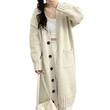 Autumn And Winter New Lazy Pocket Design Wool Knitted Cardigan Women Long Sweater Coat Women HZ0108