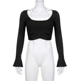 Autumn And Winter Women's Clothing 2025Ins Net Red Hot Girl Hit The Color Hanging Neck Slim Thin Two Sets Of Long-Sleeved T-Shirts HZ0107