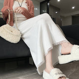 Tassel Knitted Skirt Women's Autumn Dress 2025 New High-Waisted Thin A Word Straight Bag Hip Long Skirt HZ0108