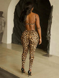 2025 Hot Fashion Women's Leopard Print Set Sexy Wrapped Breast Sling Trousers Two-Set HZ0108
