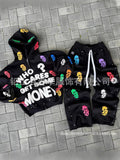 Y2K Letter Digital Print Zipper Hoodie Set Loose Sweater Retro Street Hop Style HZ0108