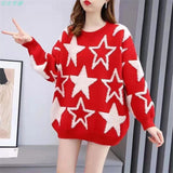 2025 Autumn And Winter Women's Five-Pointed Star Color Round-Collar Loose Sweater Female Design Feeling Warm Bottom Knitting Shirt HZ0108