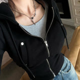 New Street Hottie Black Hoodie Zipper Pocket Spliced Casual Coat Top In Autumn/Winter 2025 HZ0107