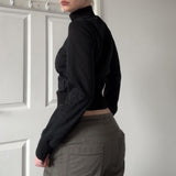 Autumn And Winter Solid Color Slimming Fashion Coat Women's Short-Term Waist Thin Black Collar Jacket HZ0107