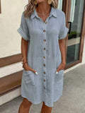 2025 Casual Solid Cotton Buckle Long Short-Sleeved Loose Shirt Dress Women's Dress HZ0108