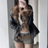 2025 Autumn And Winter New Splicing Fur Coat Women Fashion Waist Repair Warm Jacket Top HZ0107