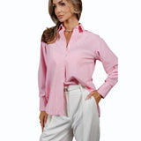 Women's Dress 2025 New Loose Large-Size Striped Women's Shirt Working Shirt Casual Long-Sleeved Shirt HZ0108