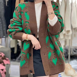 2025 Autumn And Winter Women's Loose Lazy Wind Hit The Hollow Love V-Collar Knitted Cardigan Sweater Women's Coat HZ0108