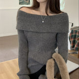 One-Word Shoulder-To-Shoulder Knitted Women's Clothing Autumn And Winter 2025 New High-End Feeling Wearing A Sweater Women's Bottom HZ0108