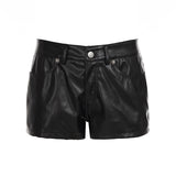 Women's Street Dark Wind Hottie Personality Black Leather Shorts Fashion Low-Waisted Ass Warm Pants Woman HZ0107