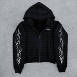 Vintage Punk Complex Design Print Zipper Open-Shirt Hoodie Women's Jersey HZ0108