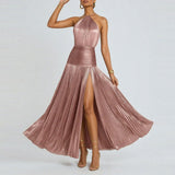 2025 Autumn Dress New Women's Temperament Elegant Fashion Pure Color High-Rise Sling Dress HZ0108