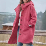 2025 Fashion Lady Hair Coat Solid Color Hooded Temperament Long Coat HZ0108