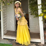 Dopamine Summer Sweet Holiday Windy Leaves Crumb Floral Dress Woman Waist Irregular V-Neck Vest Dress HZ0107