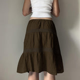 Autumn Retro Brown Folds Splicing Large Swing Solid Half-Dress Babes Tat-Dress Design Stylish Dress Girl HZ0107