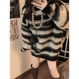 Loose Lazy Wind Stripe Casual Soft-Masked Blouse Retro Bump Color Long Bottom Knitted Sweater Women Autumn And Winter HZ0108