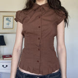 New Waist-Skinny Collar Shirt Street Hot Girl With Lace Wrinkles Top 2025 Summer HZ0107