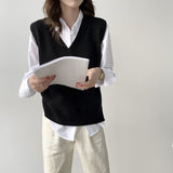Spring And Autumn 2025 New Loose Languid Breeze Cover V. Collar Vest Sleeveless Knitted Shoulder Sweater Woman HZ0108