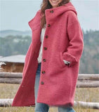 2025 Fashion Lady Hair Coat Solid Color Hooded Temperament Long Coat HZ0108