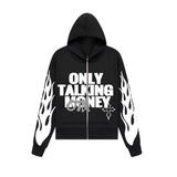 Y2K Flame Letter Print Street Casual Trend Cardigan Jacket Men And Women Loose Hoodie HZ0108