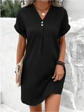 Women's 2025 New V-Neck Solid Color Jacket Comfortable Casual Button Dress Women HZ0108