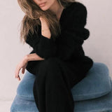 Imitational Stingu-Knit Sweater Cardigan 2025 Autumn/Winter Languid Loose Long-Sleeved Long-Sleeved V-Neck Sweater Coat Woman HZ0108