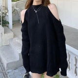 Lazy Wind French Side-Shoulder Black Knitted Sweater Women's Autumn And Winter 2025 New Loose Korean Version Of The Top Coat HZ0108