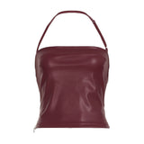 Spice Girls Street Locomotive Wind Hanging Neck Adjustable Leather Splicing Vest Sexy Bare Backs Thin Blouse HZ0107