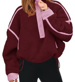 Women's Zipper Sweatshirt Hoodie Long Sleeve Collar T-Shirt Casual Coloring Top With Pocket HZ0108