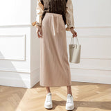 Pit Design Knitted Skirt Autumn Winter New High-Waisted Swaist Bag Hip Skirt Thin Casual Straight Skirt HZ0108