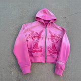 H-Hop Rock Pink Design Color Cardigan Hoodie Sweater Coat Blouse Gradient Coat HZ0108