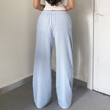 Seaside Resort Stripes Spliced Casual Pants Summer High-Waisted Drawstring With Loose Broad-Legged Trousers Women HZ0107