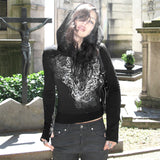Autumn New Vintage Print Dark Hooded Hoodie Coat Gothic Style Street Sleeve T-Shirt HZ0107