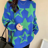 2025 Autumn And Winter Women's Five-Pointed Star Color Round-Collar Loose Sweater Female Design Feeling Warm Bottom Knitting Shirt HZ0108