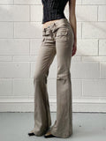 Design-Sensitive Pocket Slim Thin Flare Jeans Babes Street Fashion Retro Low-Rise Casual Pants HZ0108