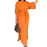 Spring 2025 Women's Loose Casual Open Fork Bag Muslim Dress Solid Color Dress HZ0108